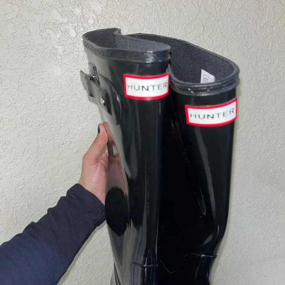 Hunter Original Tall Gloss Rain Boots Black Women’s - Picture 2 of 12